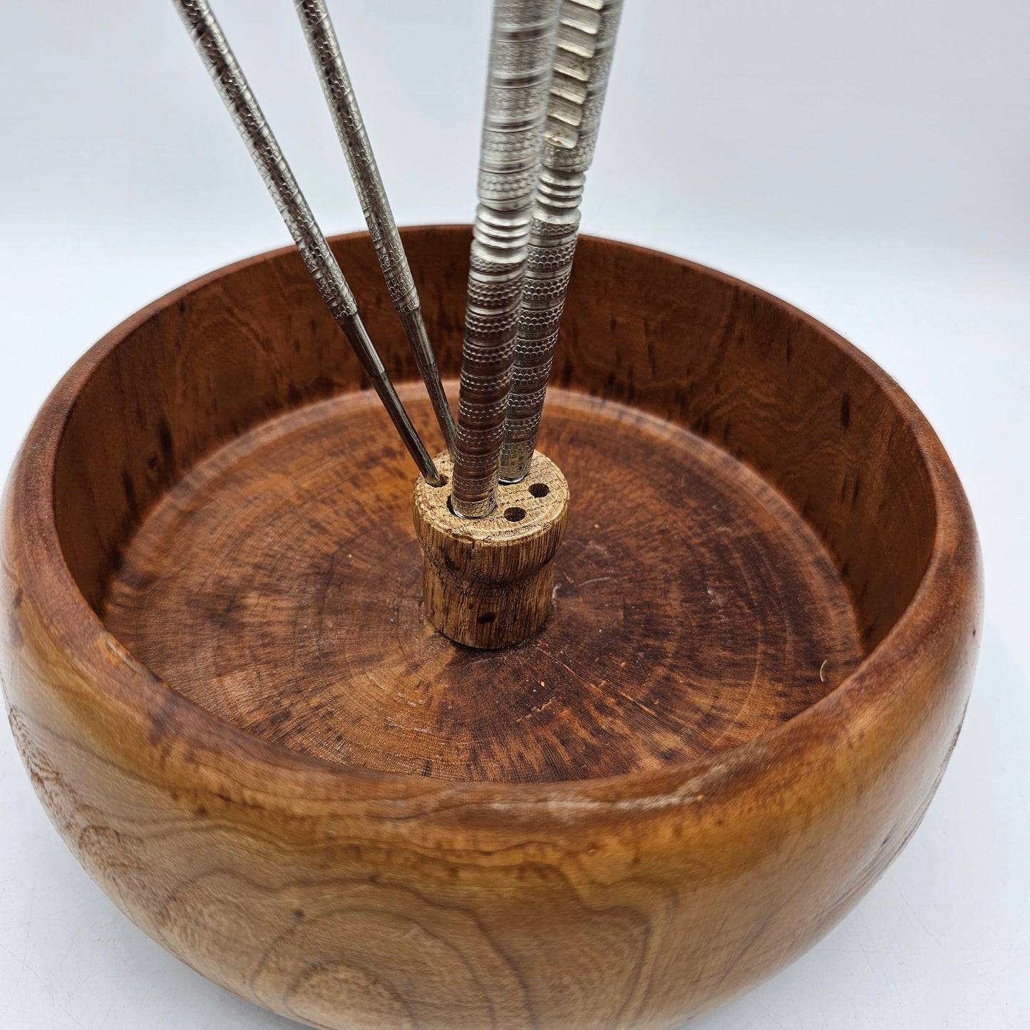 Carved Teak Wood Nut Dish, Metal Nut Crackers, and 2 Nut Picks