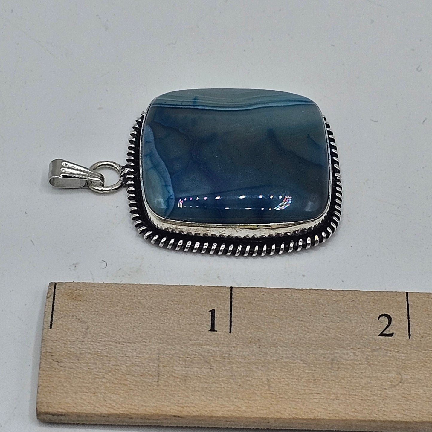 Square Blue Banded Agate Pendant with Silver Setting
