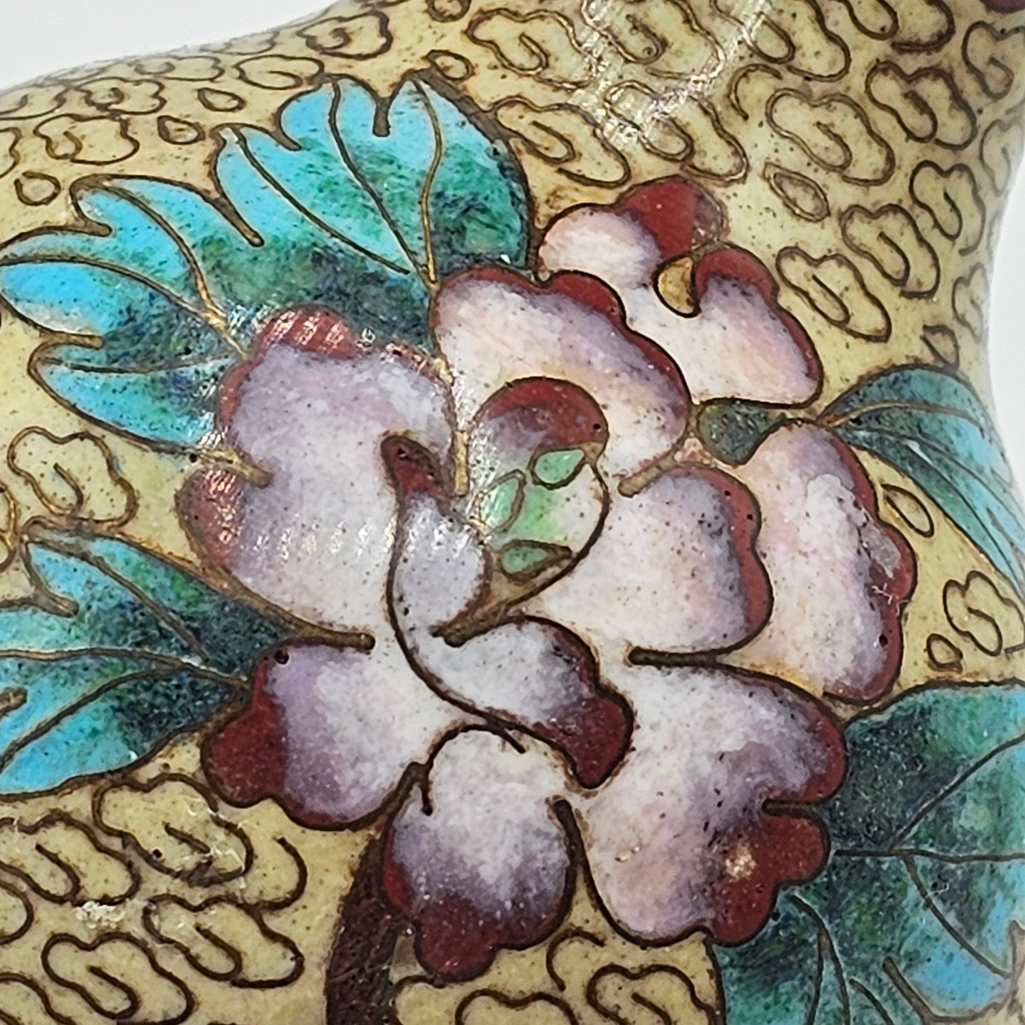 Enamelled Cloisonne Style Bud Vase - Gold Tone Metal with Floral Design