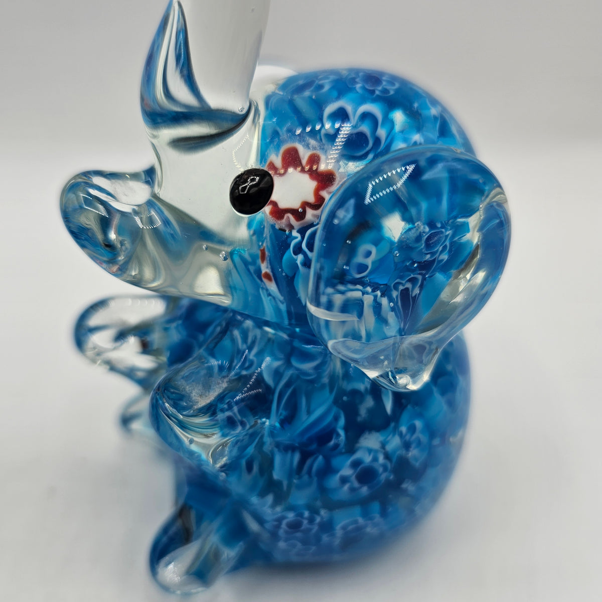 Art Glass Elephant Figurines with Caned Mille Fiore Design