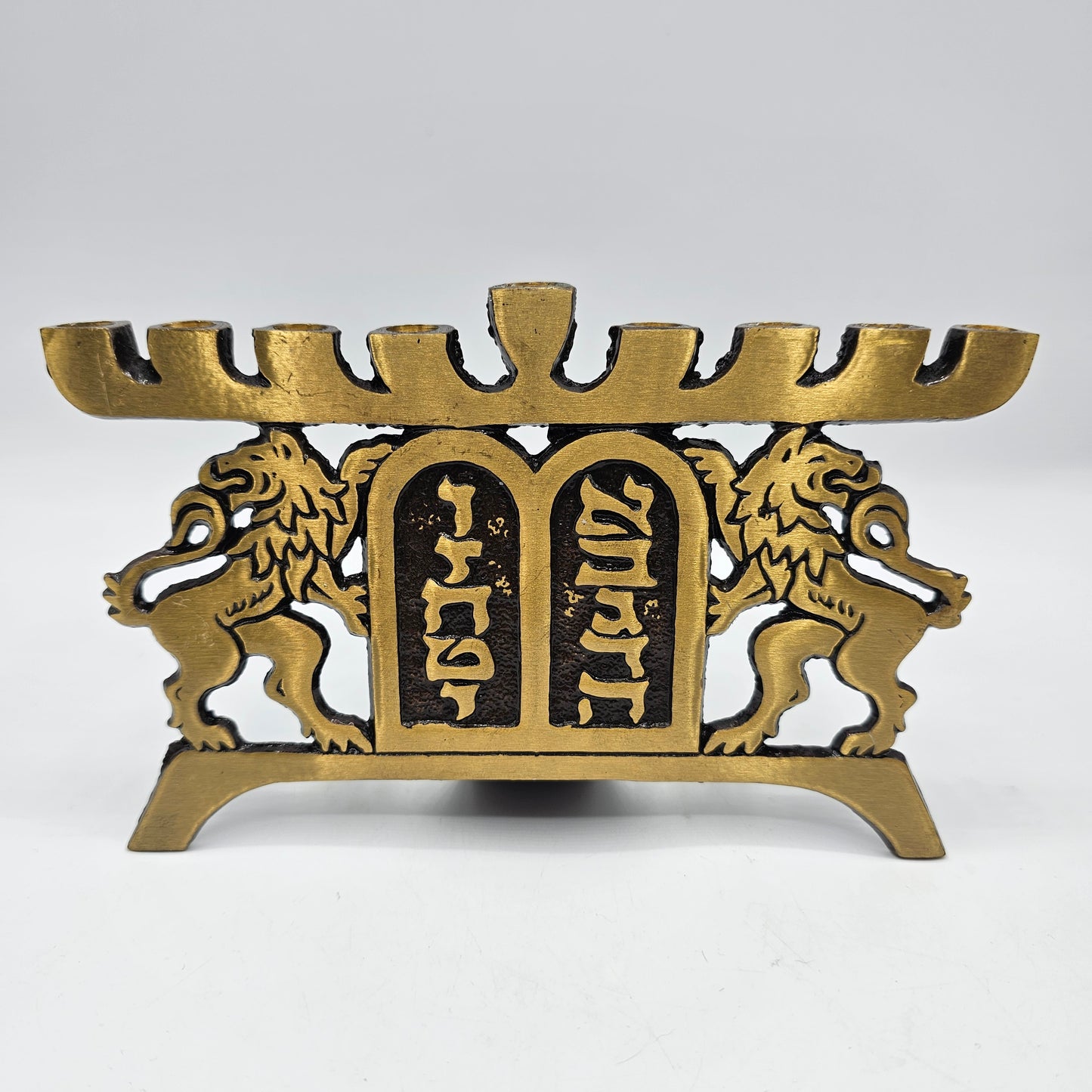 Vintage Brass "Welcome" Menorah by Hen Holon of Israel (for mini taper candles)