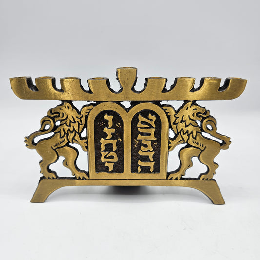 Vintage Brass "Welcome" Menorah by Hen Holon of Israel (for mini taper candles)