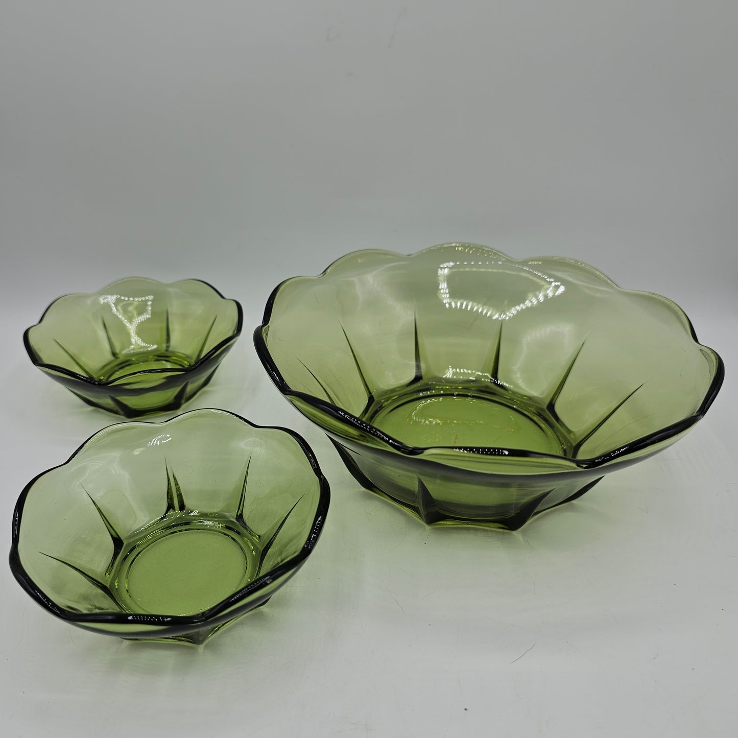 Amber Hocking Green Glass Bowl Set - 1 Large, 2 Small