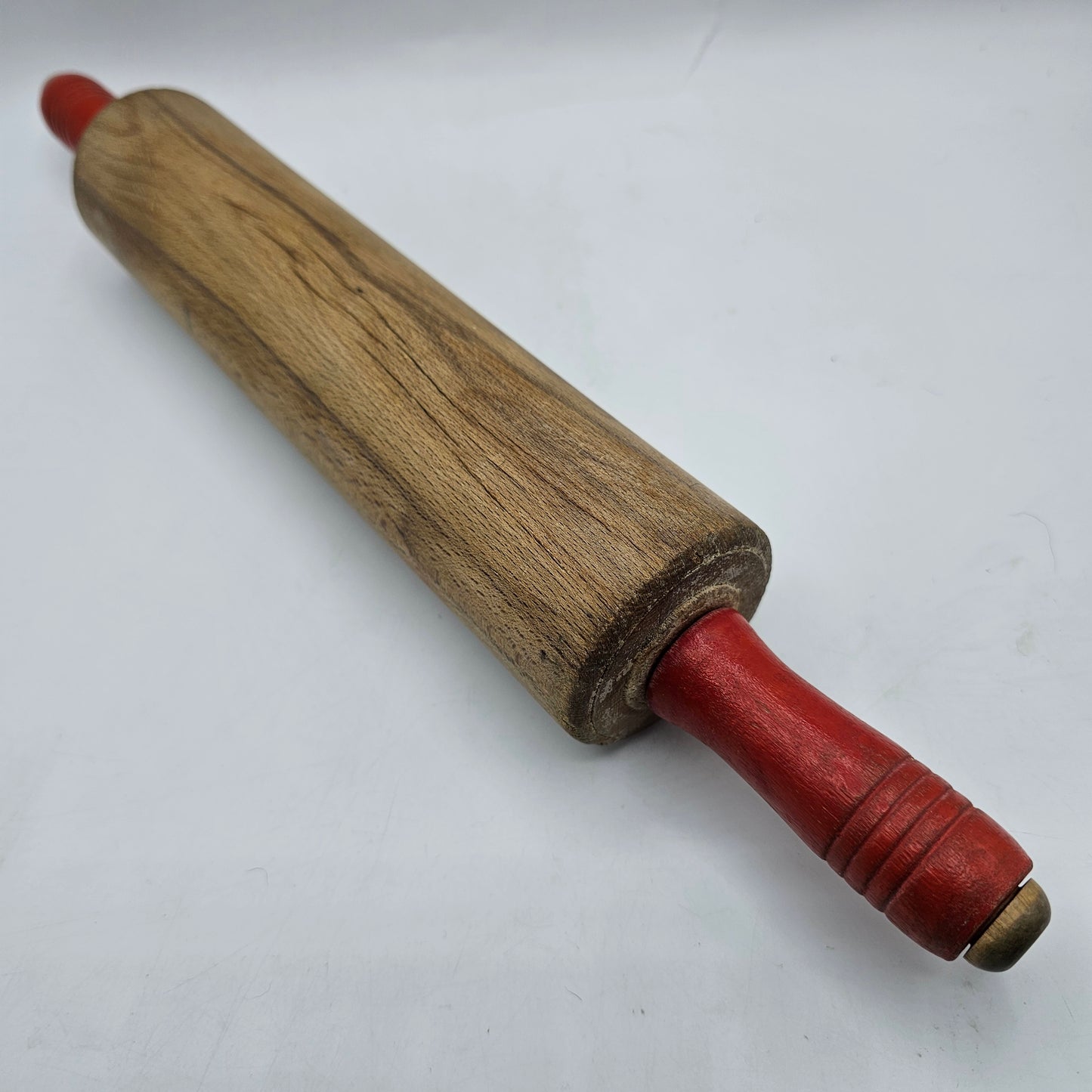 Vintage Wooden Rolling Pin with Red Handles