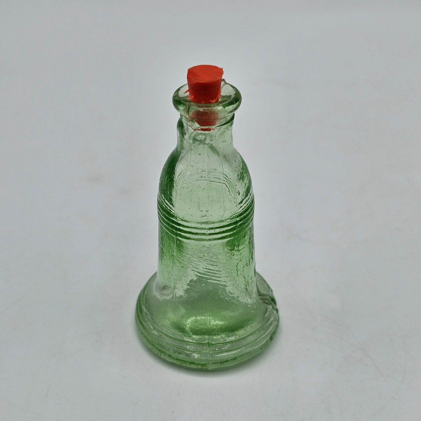 3" Green Glass Liberty Bell Bottle by Wheaton - Made in Taiwan 1970's