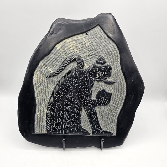 The Jaguar - Artisan Etching on Slate by Elvin Camal, San Jose Succotz, Belize