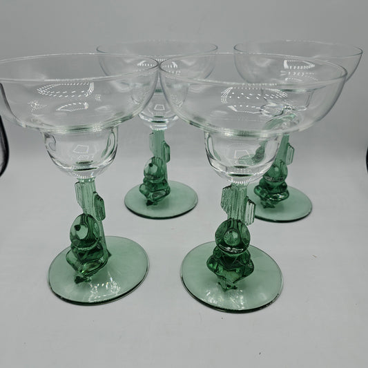Vintage Anchor Hocking Cactus Stem Margarita Glasses - Set of 4 - 7" tall
