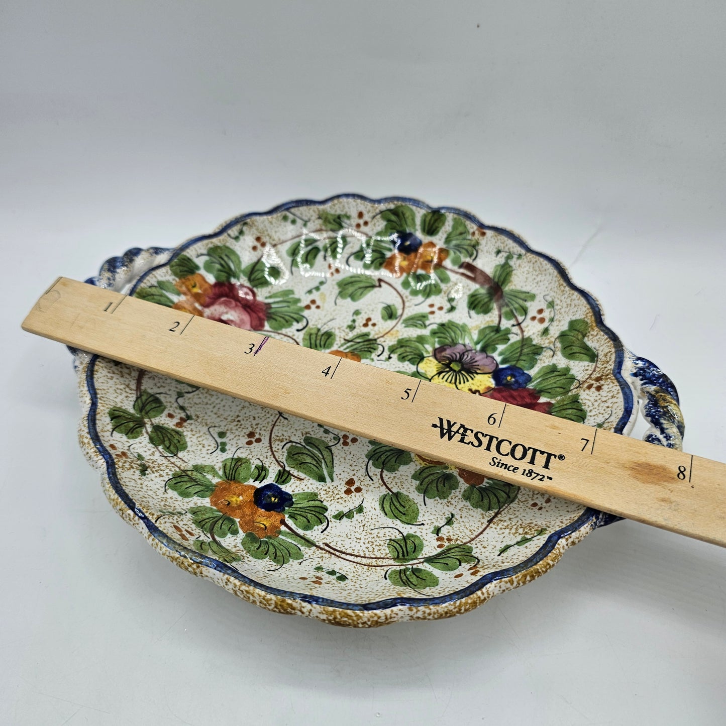 Hand Painted Floral Italian Ceramic Bowl with Handles