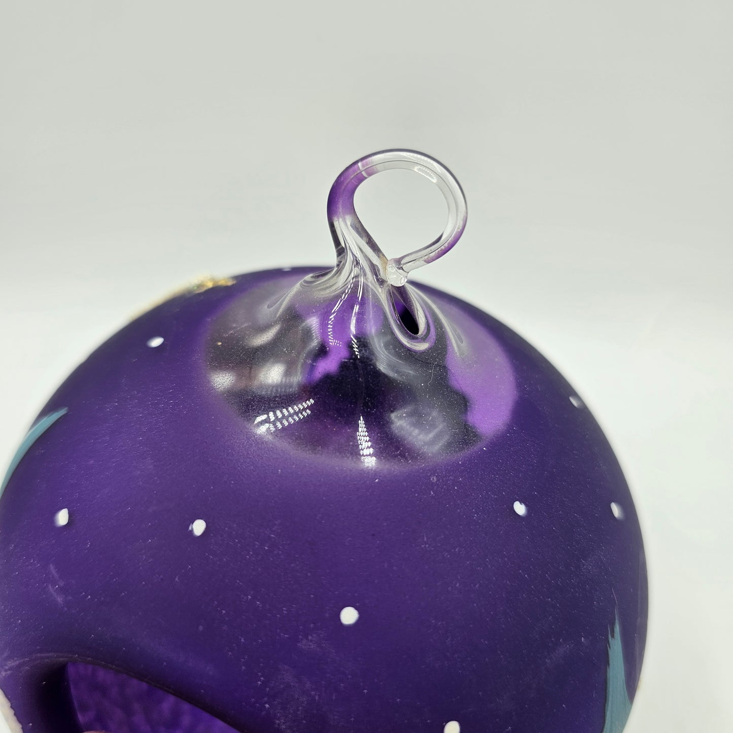 Hand Painted Czech Glass Snow Scene Christmas Ball Ornament - Insert flickering tea light candle to light up