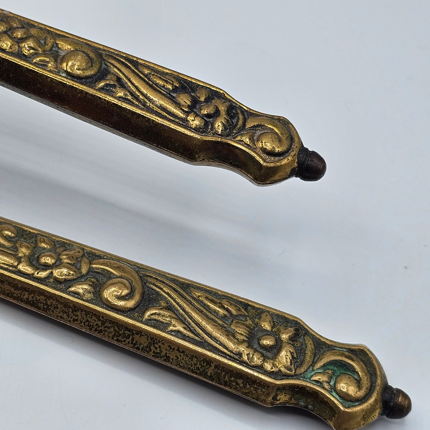 Vintage Petit Point Embroidery 3 Piece Vanity Dresser Set - Hairbrush, Clothes Brush and Beveled Hand Mirror; Wood with Brass