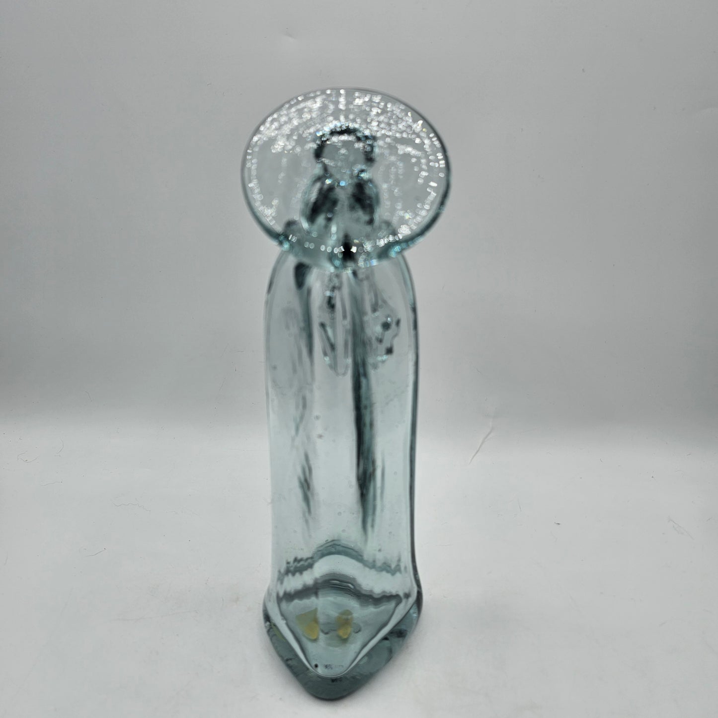 Praying Madonna Hand Blown Blue/Gray Tinted 100% Recycled Glass Sculpture - Made in Guatamala