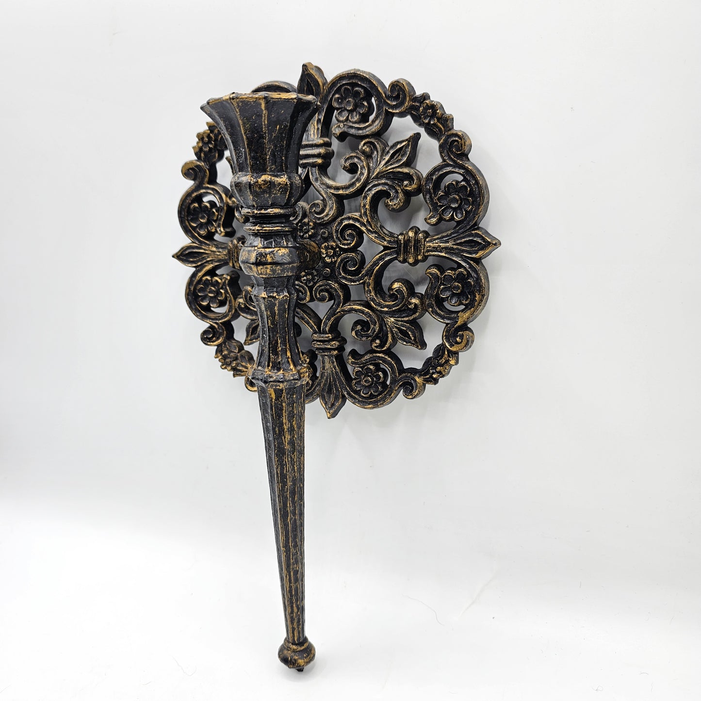 Vintage Homco/Home Interiors Taper Candle Holder Sconce - Burnished Gold Molded Plastic 4148 Made USA