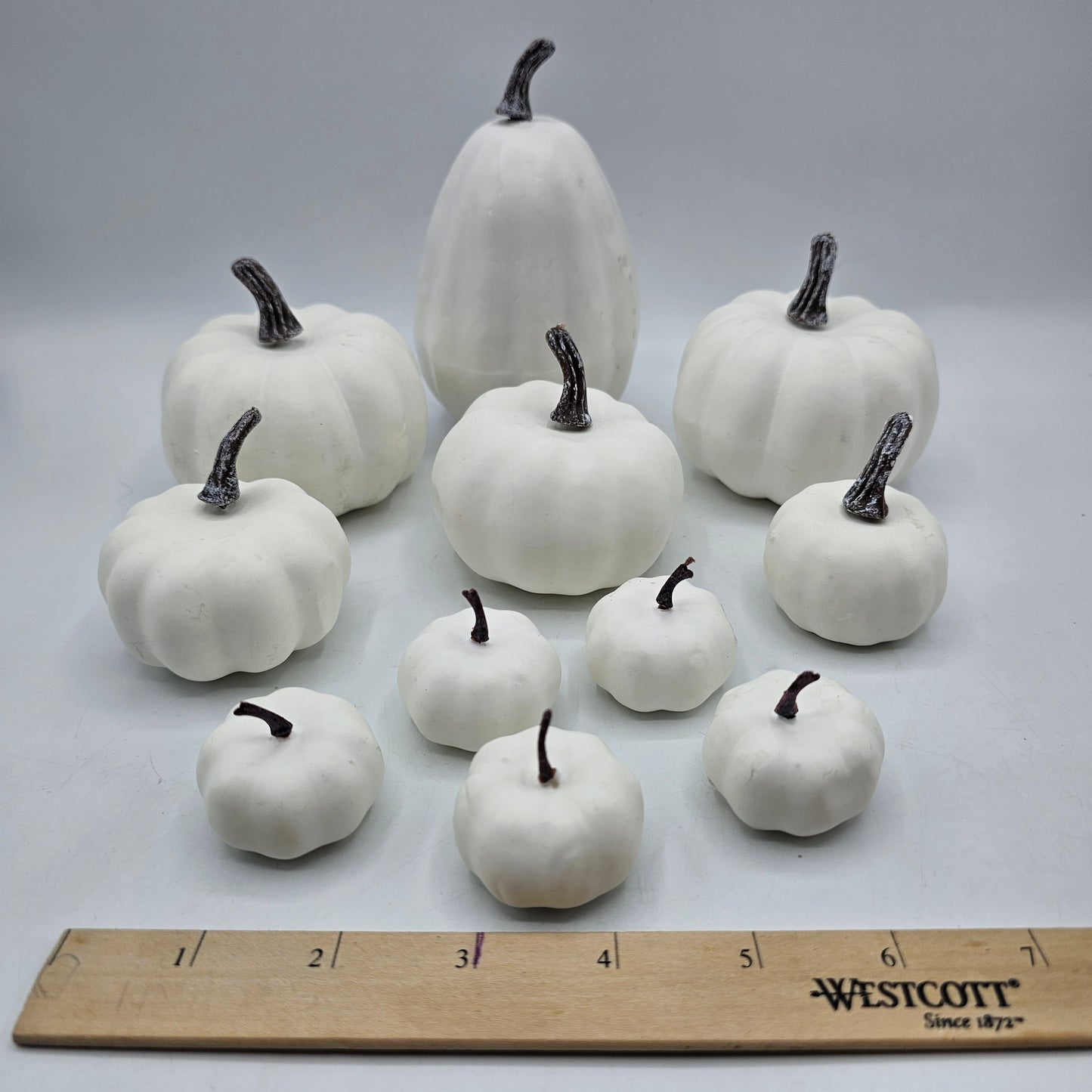White Plastic Decorative Pumpkins / Vase Filler - Set of 11 Assorted Sizes