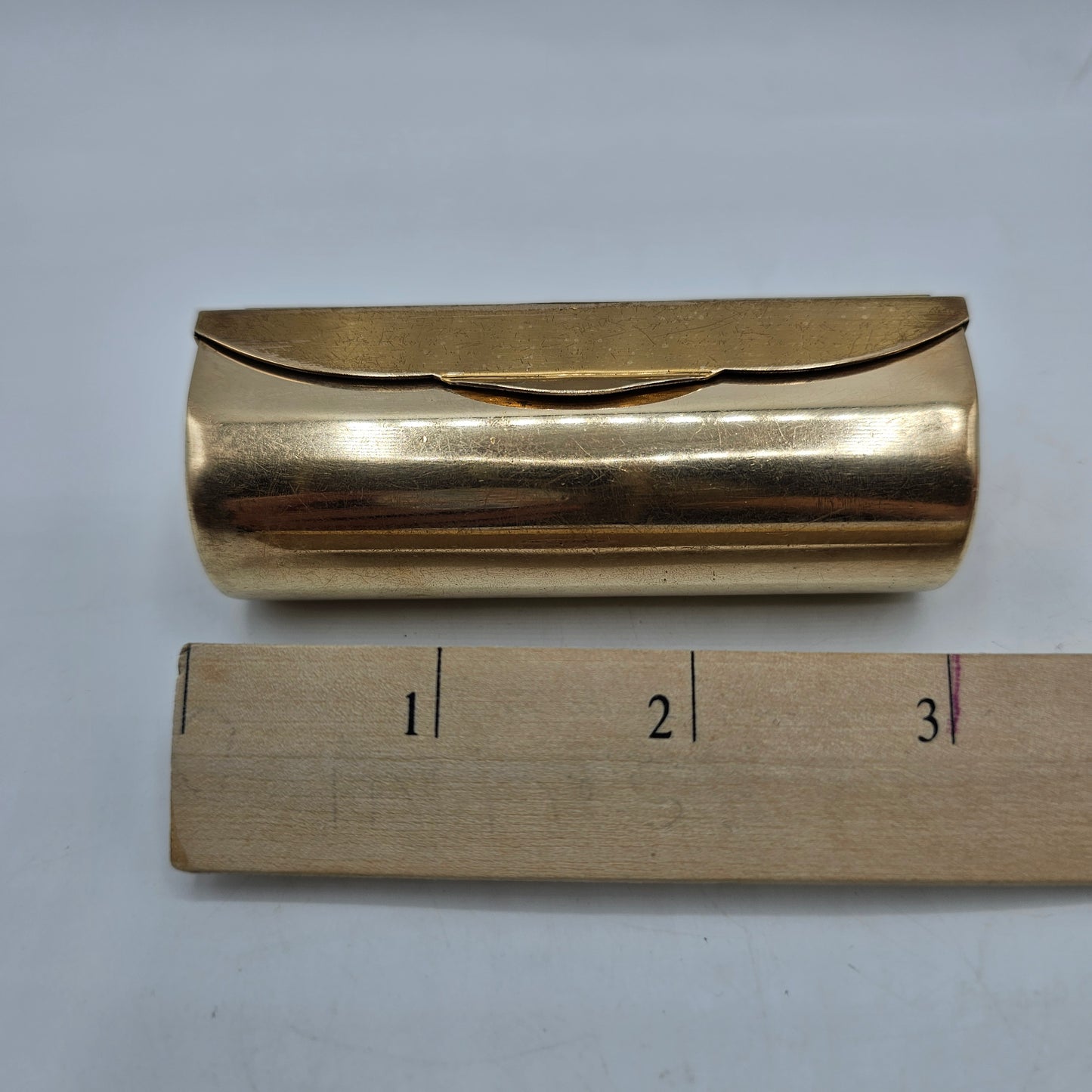 Brass Lipstick Holder with Enameled Flowers