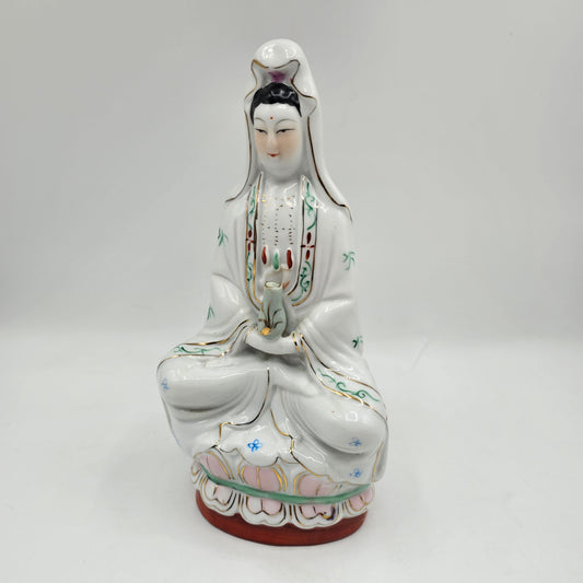 Guan Yin, Chinese Goddess of Mercy, Hand Painted Porcelain Figurine