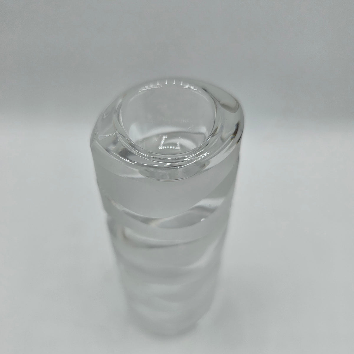 Wave Design Clear and Satin Glass Taper Candlestick by J Durand