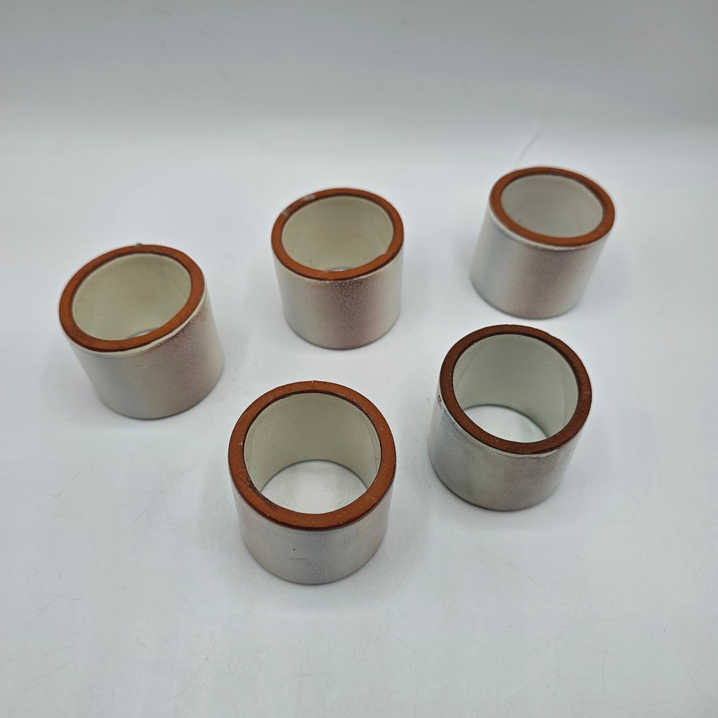 Glazed Redware Pottery Napkin Rings - Set of 5