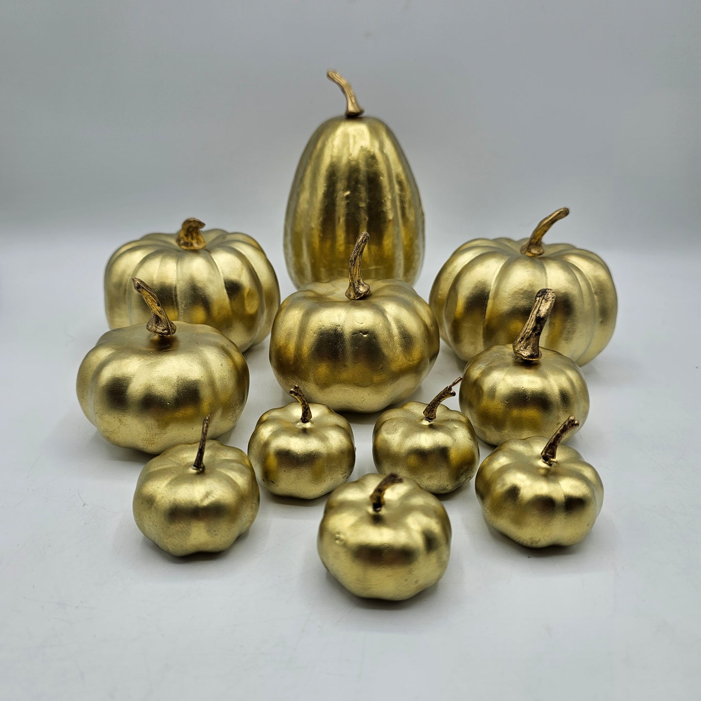Gold Plastic Decorative Pumpkins / Vase Filler - Set of 11 Assorted Sizes