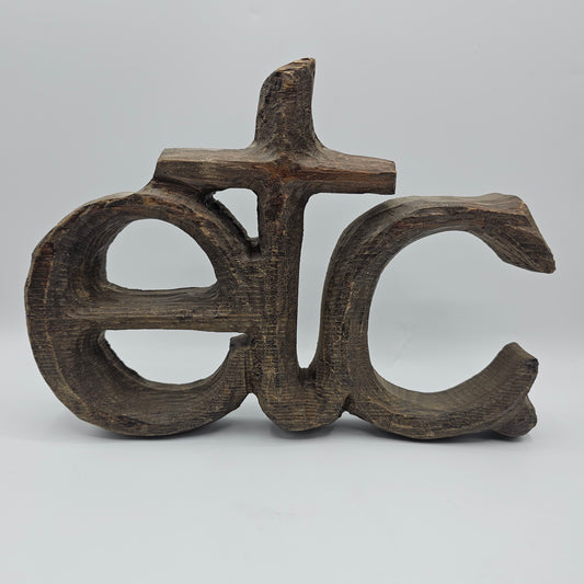 Vintage Carved Wood "etc" Sign with Hook for Hanging