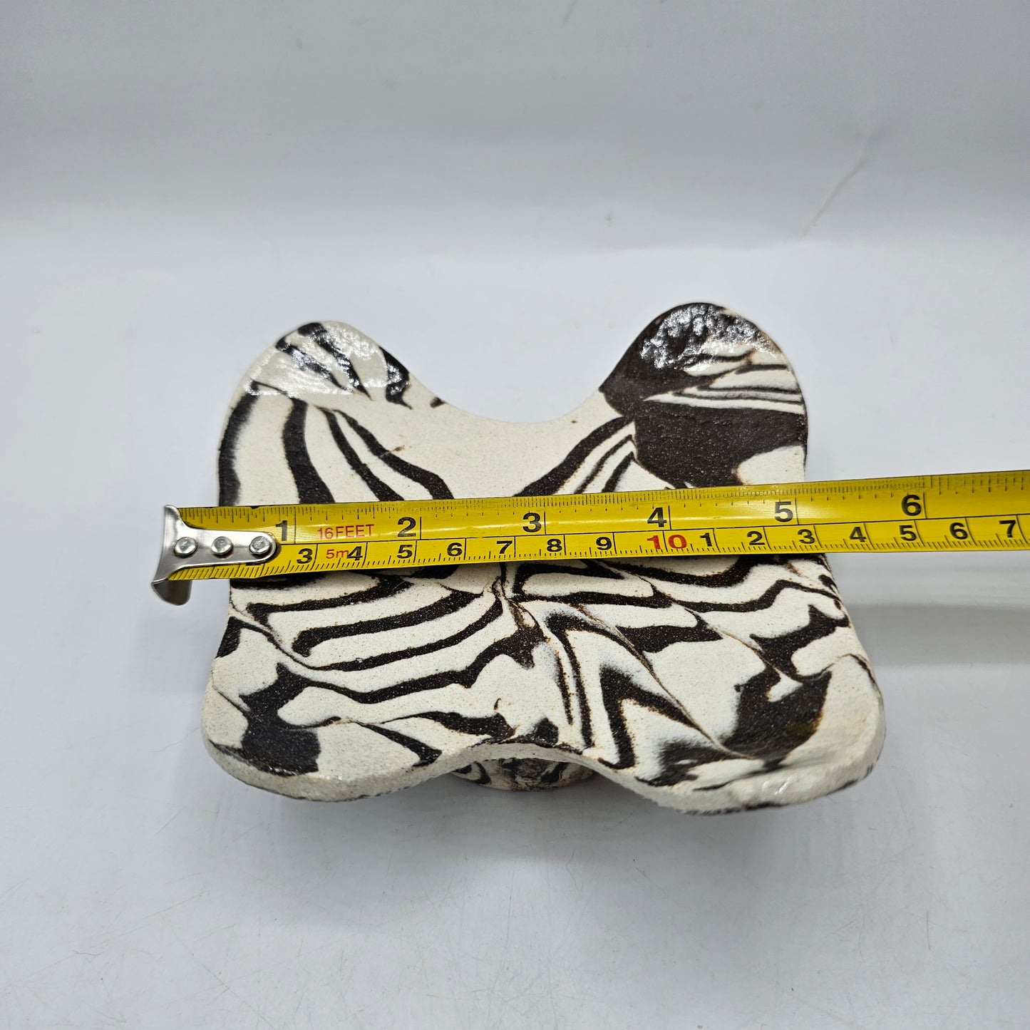 Artisan Pottery White and Brown Swirled Pedestal Soap Dish