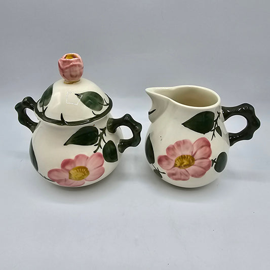 Villeroy & Boch Wild Rose Lidded Sugar Bowl & Creamer Note:Old Repair to Sugar Lid