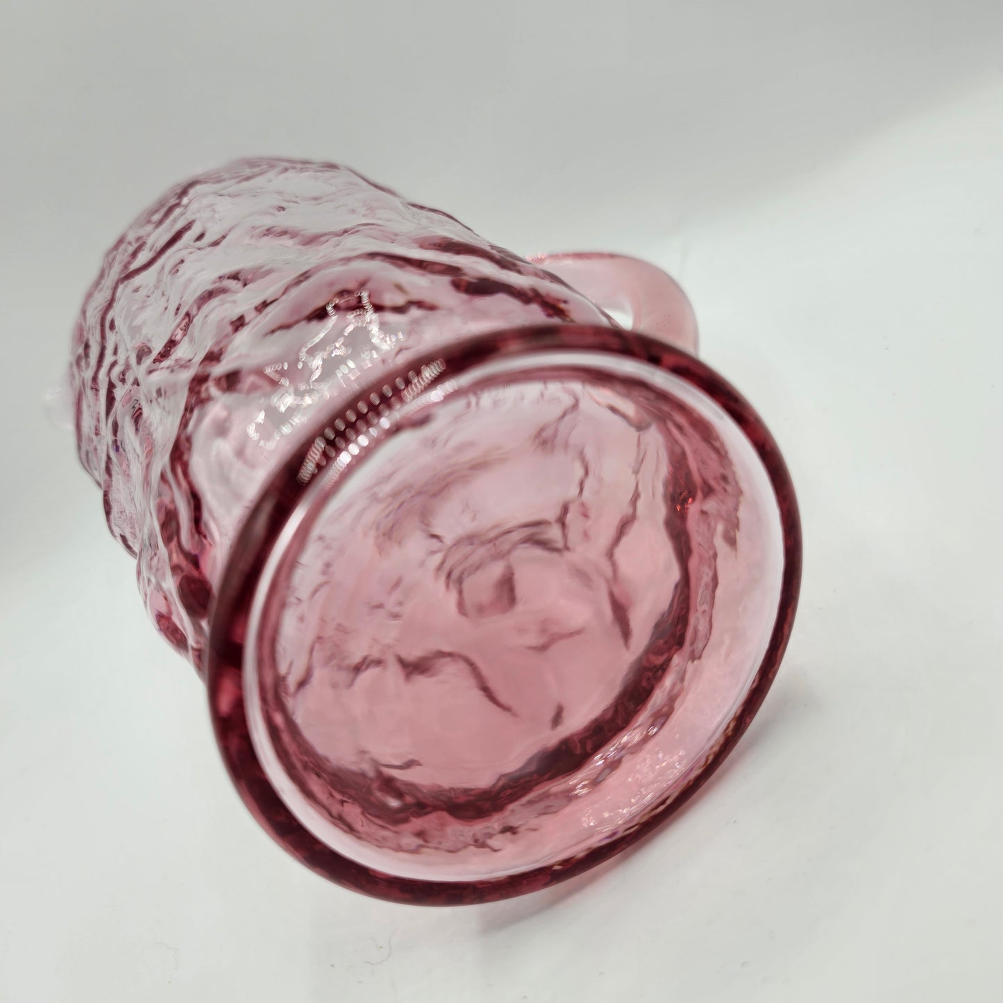 Pink Crinkle Glass Jug and 3 Pedestal Stemmed Wine Glass Goblets by Seneca