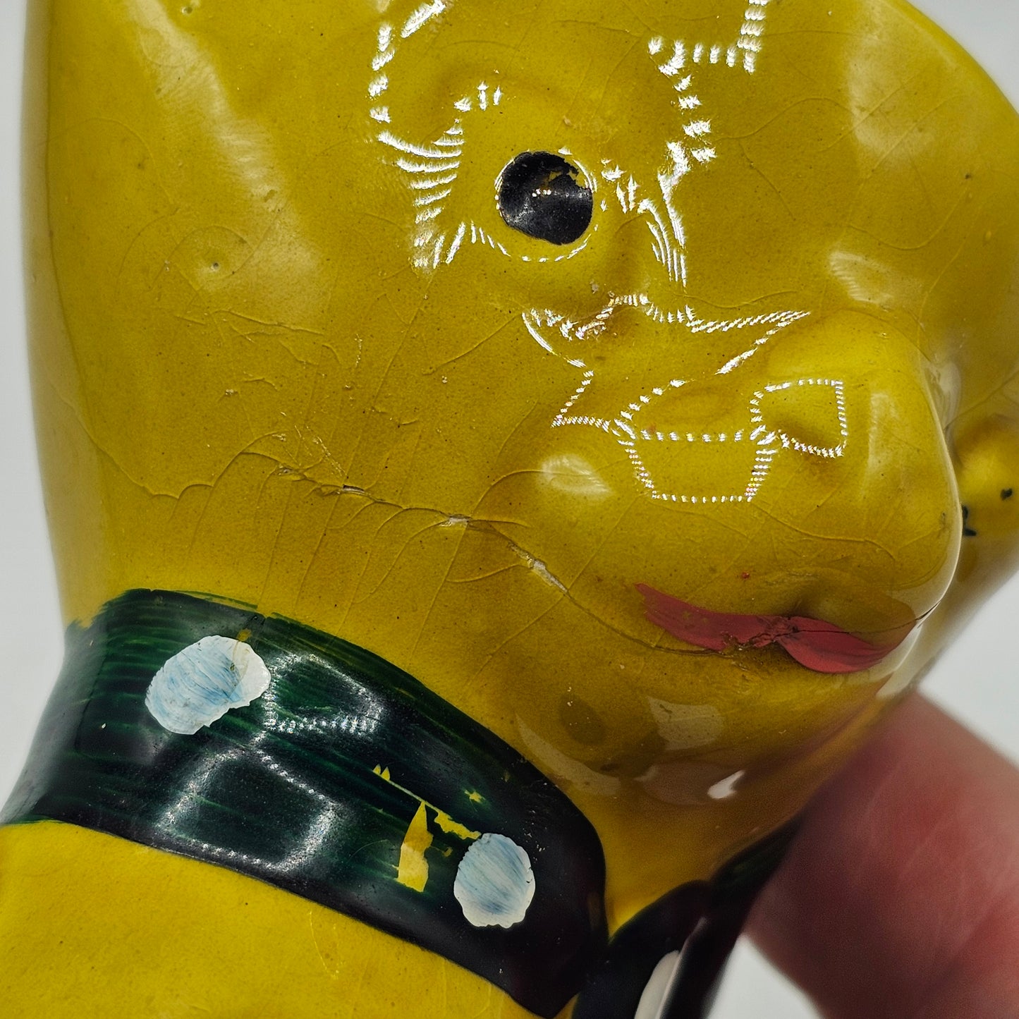 Vintage Winking Cat with Polka Dot Scarf Planter (damage noted)