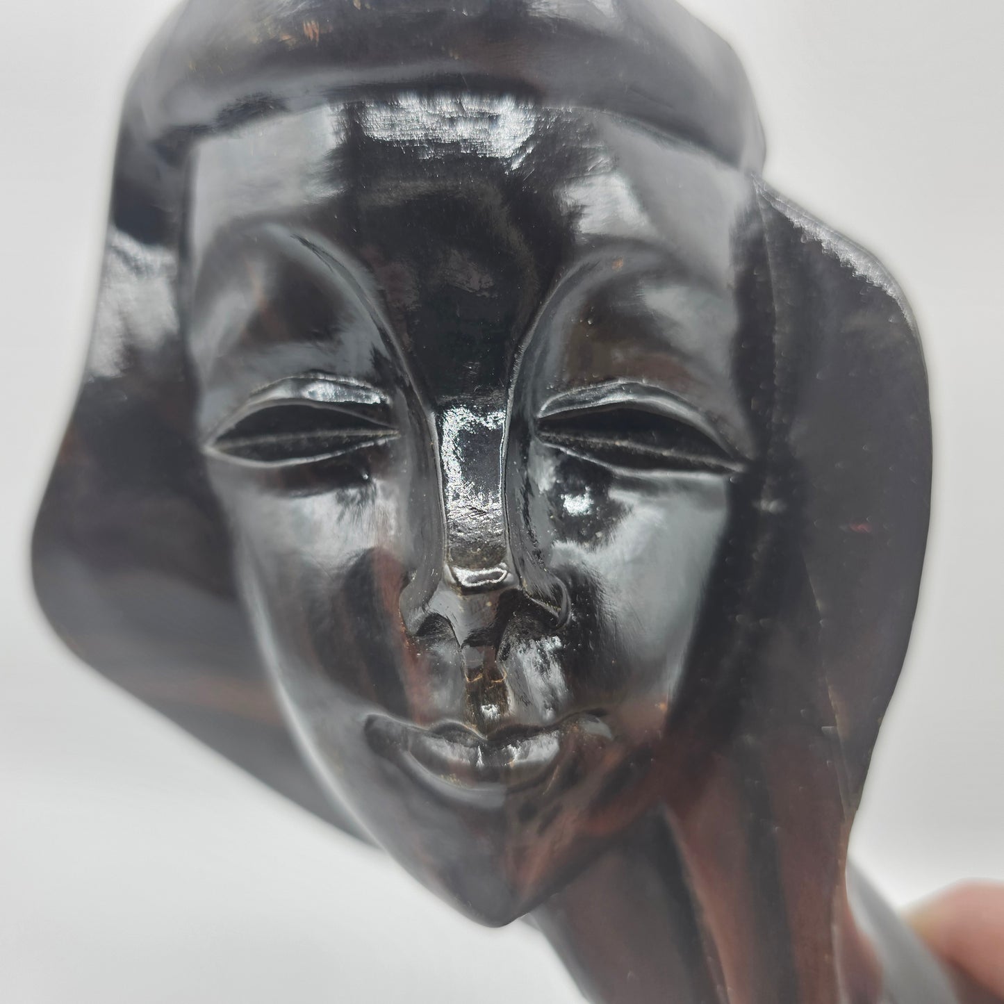 Madonna Carved Wood Bust with High Gloss Glaze