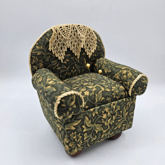 Collectible Pin Cushion - Green Armchair by Dritz (seat cushion lifts for storage)