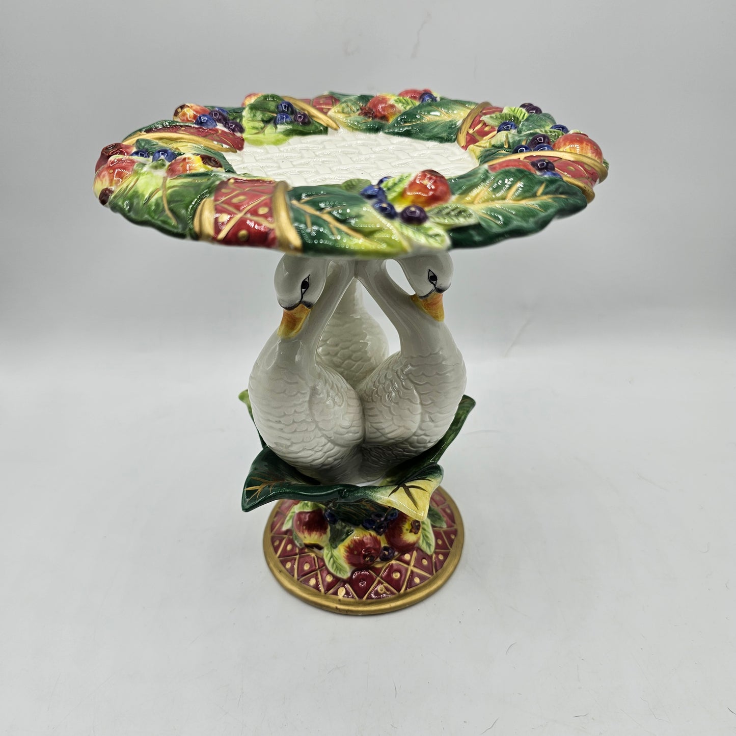 Fitz and Floyd Swan Pedestal Stand - Hand Painted Ceramic