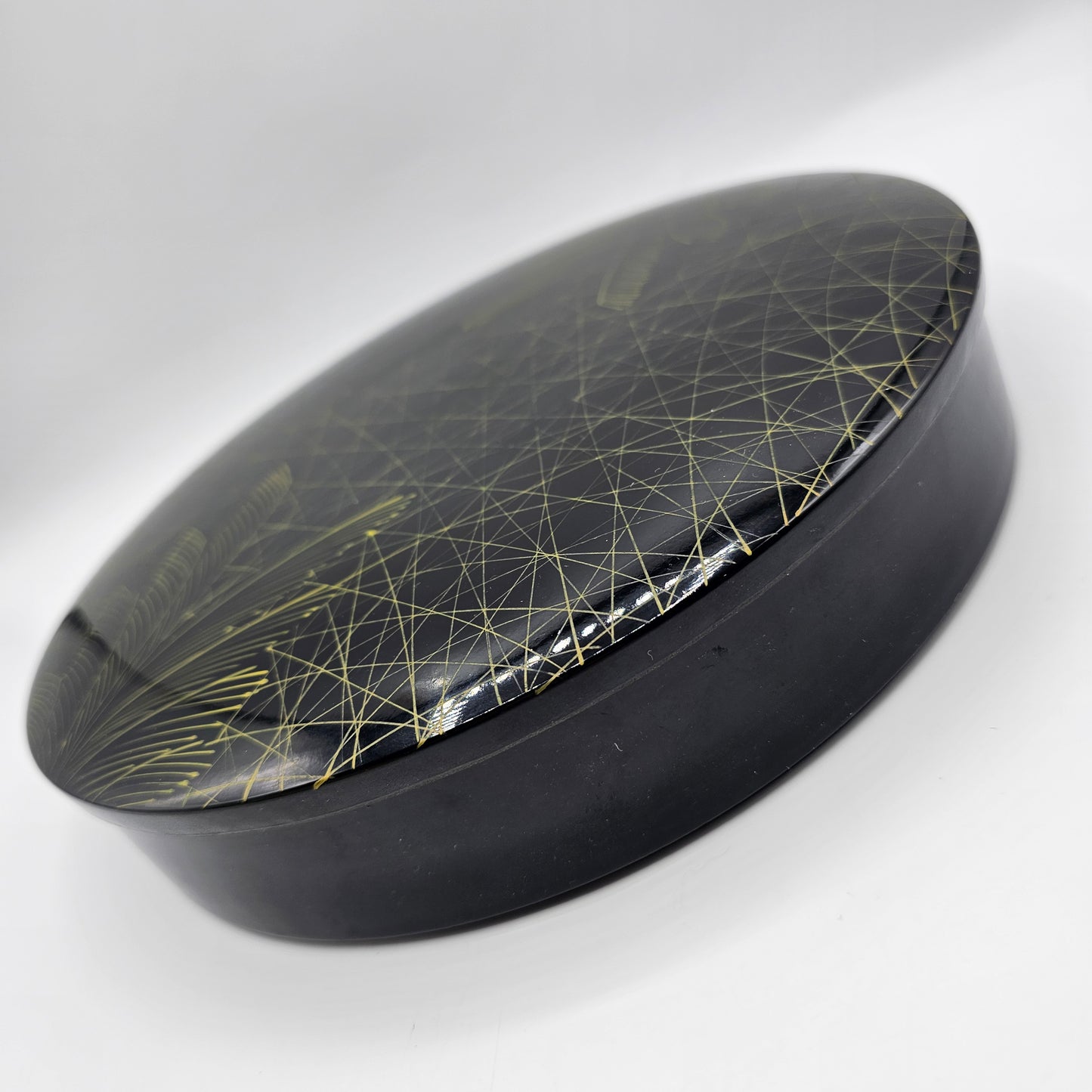 Black Asian Lacquerware Lidded Candy Dish with Clear Decorative Plastic Inserts