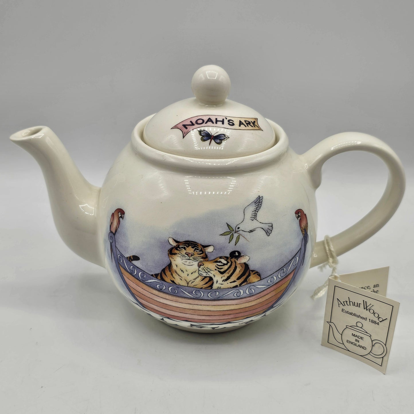 Arthur Wood Noah's Ark Ceramic English Teapot with Built in Strainer - New with Tag