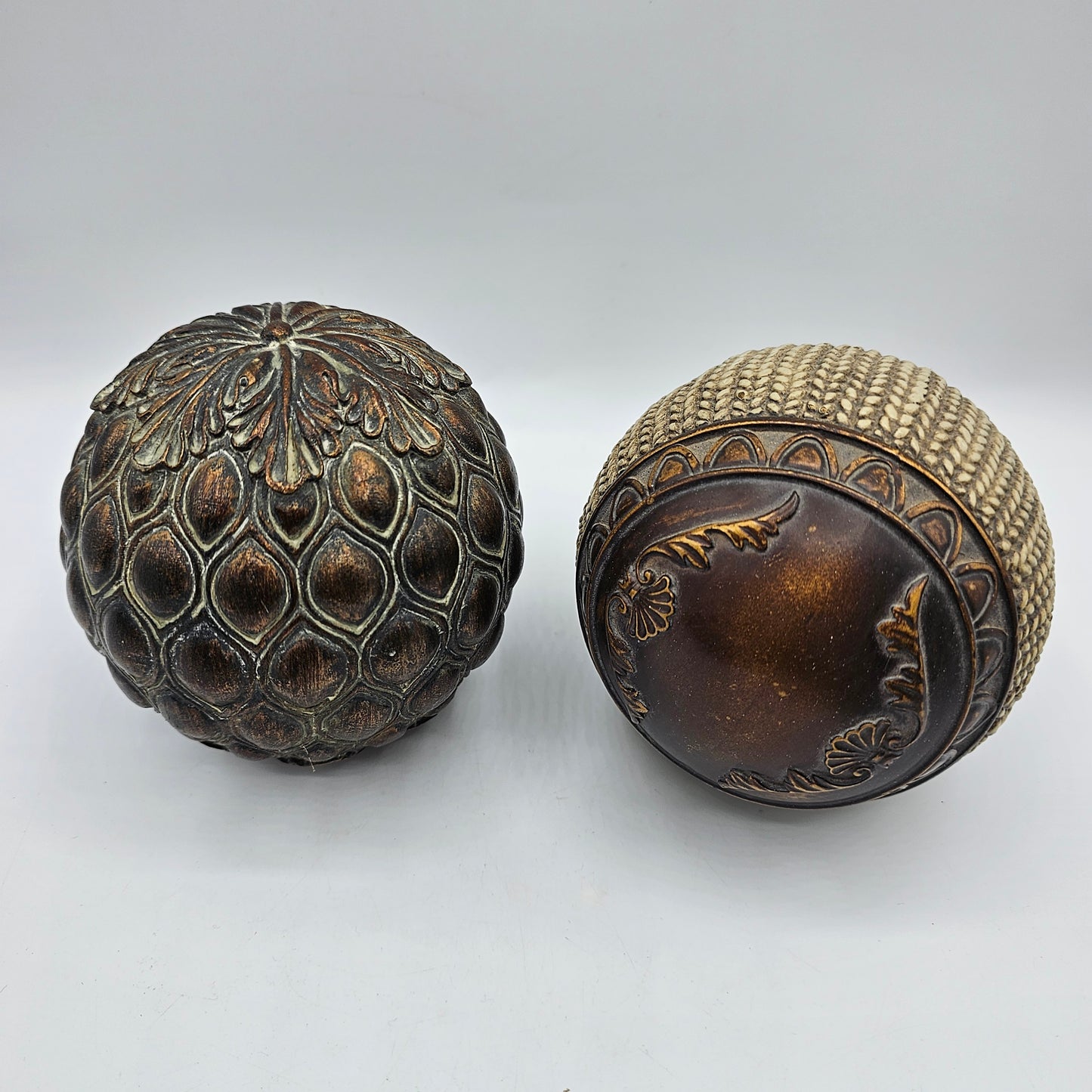 2 Intricately Patterned Decorative Brass Balls / 4" Orbs
