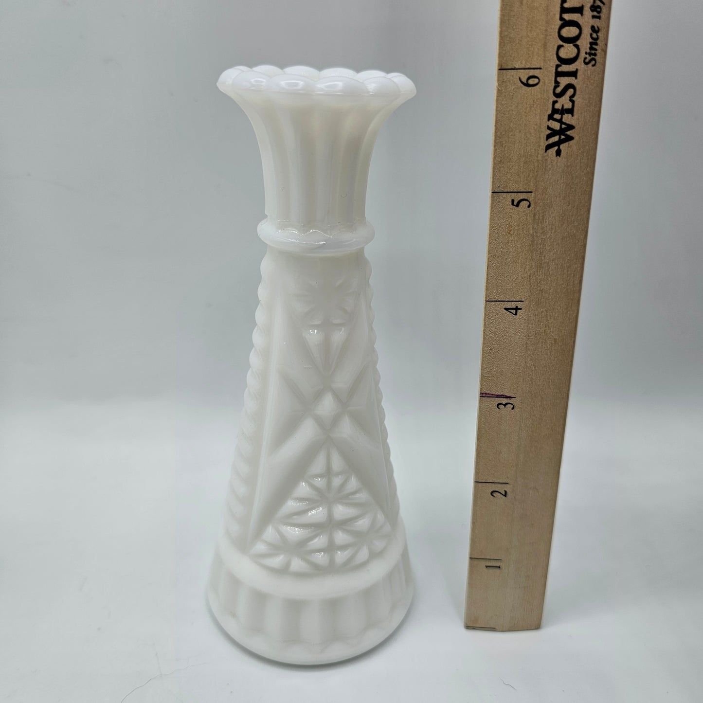 Vintage Anchor Hocking Stars & Bars Milk Glass Bud Vases - Set of 2