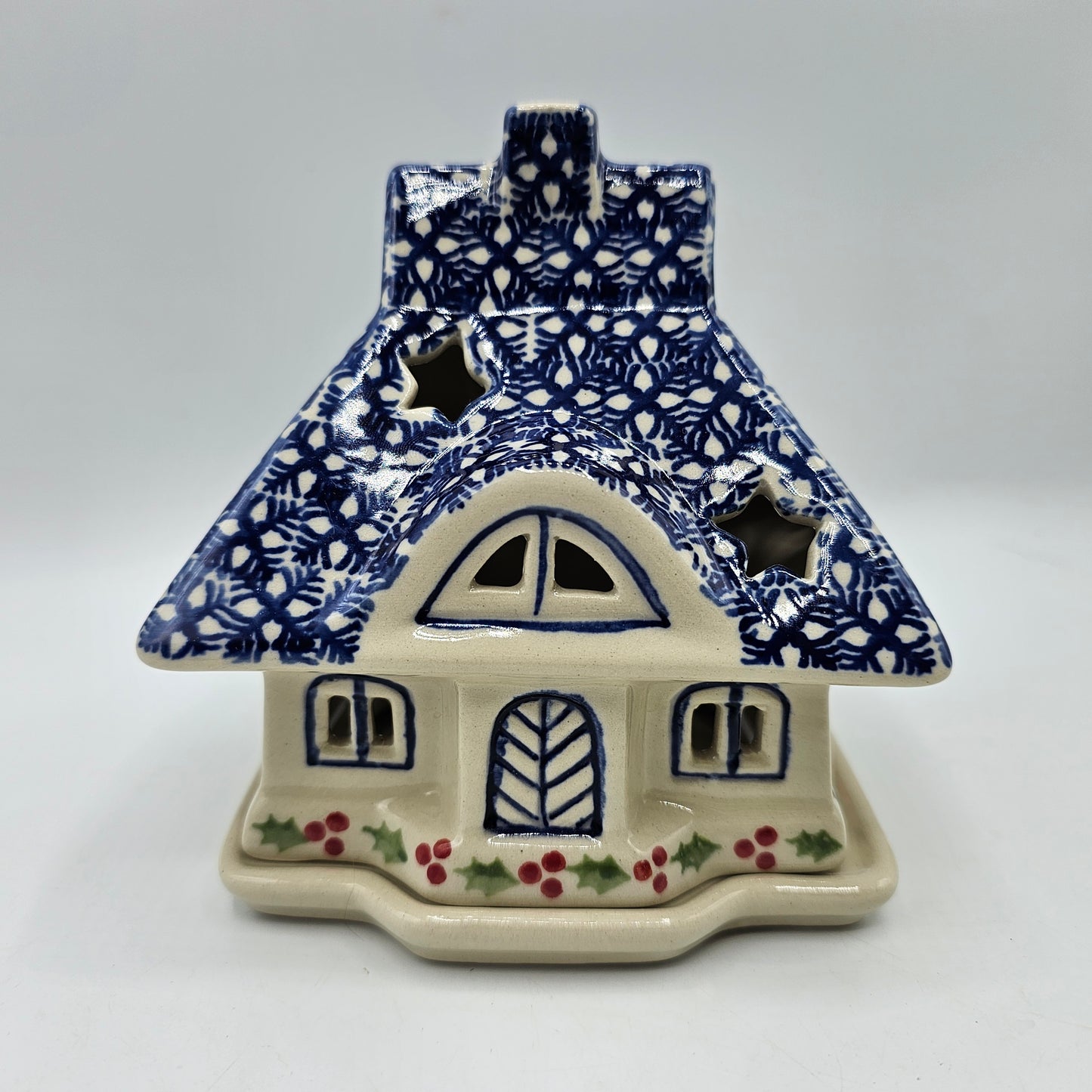 Boleslawiec Polish Pottery Fairy Light Luminary Christmas Cottage / House for Tea Light