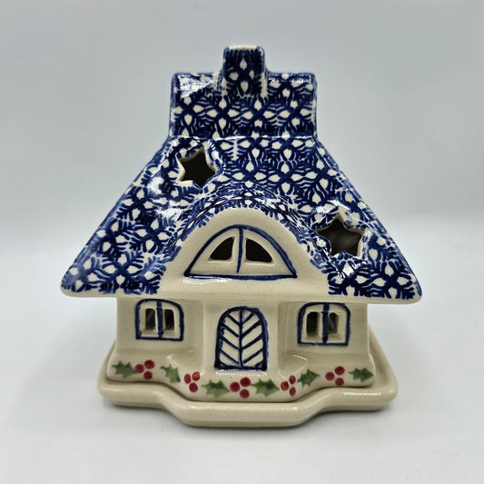 Boleslawiec Polish Pottery Fairy Light Luminary Christmas Cottage / House for Tea Light