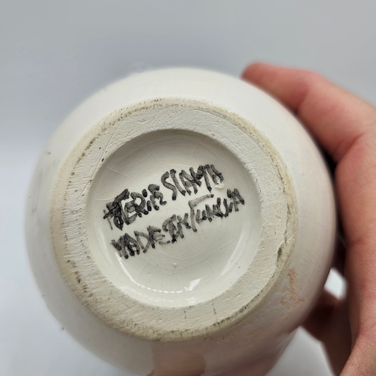 Hand Painted Pottery Bottle Artist Signed, Made in Tunisia