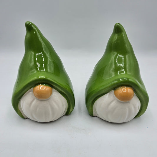 2 Ceramic Christmas Gnomes with Green Hats