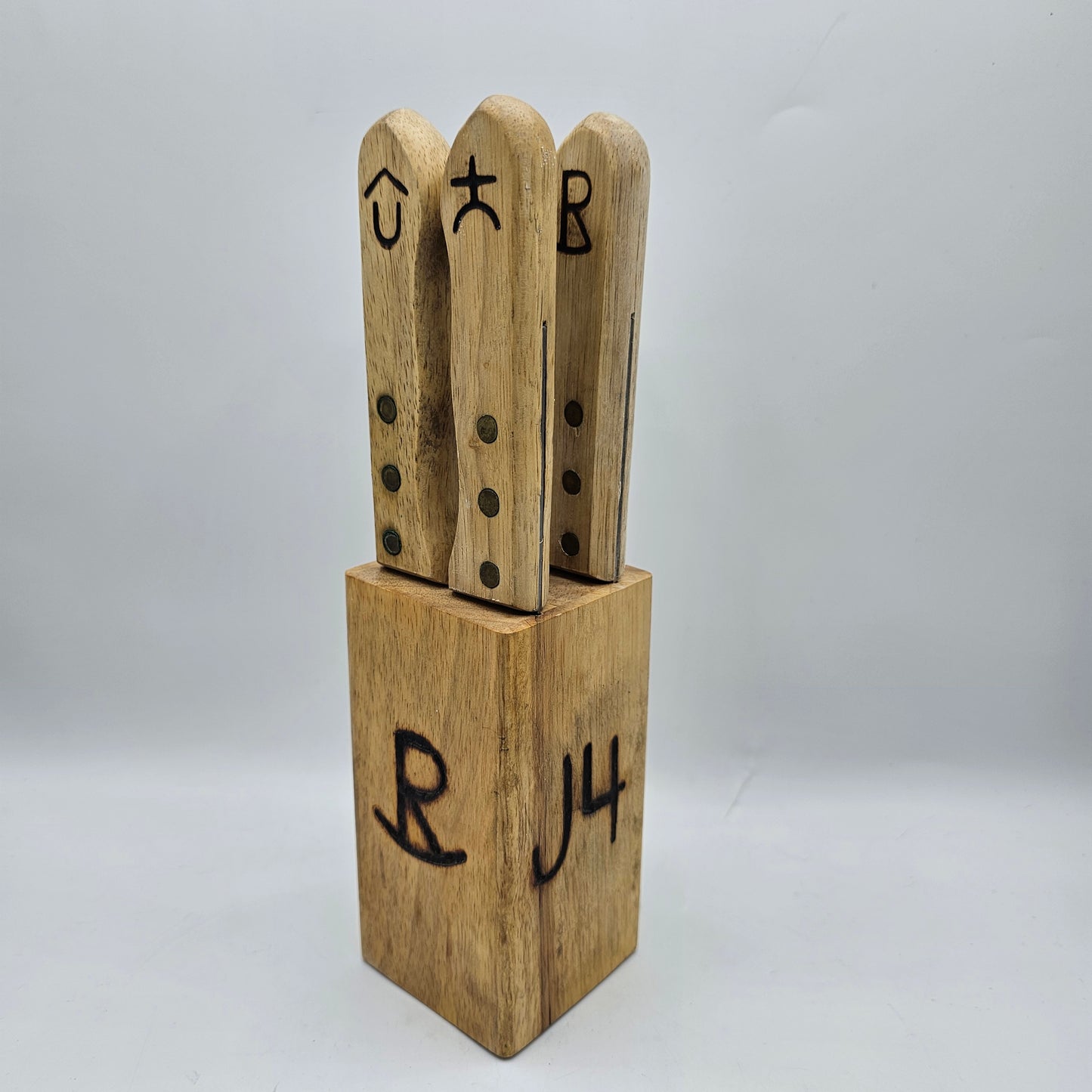 Cattle Brand 5" Steak Knife in Wooded Block Set - Custom Made with Rustic Pyrography Design by Cowboy Living