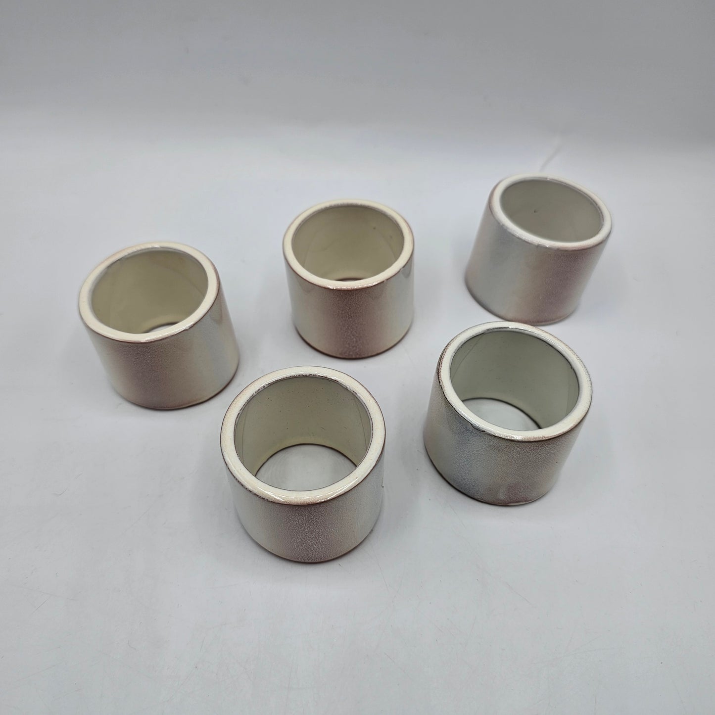 Glazed Redware Pottery Napkin Rings - Set of 5