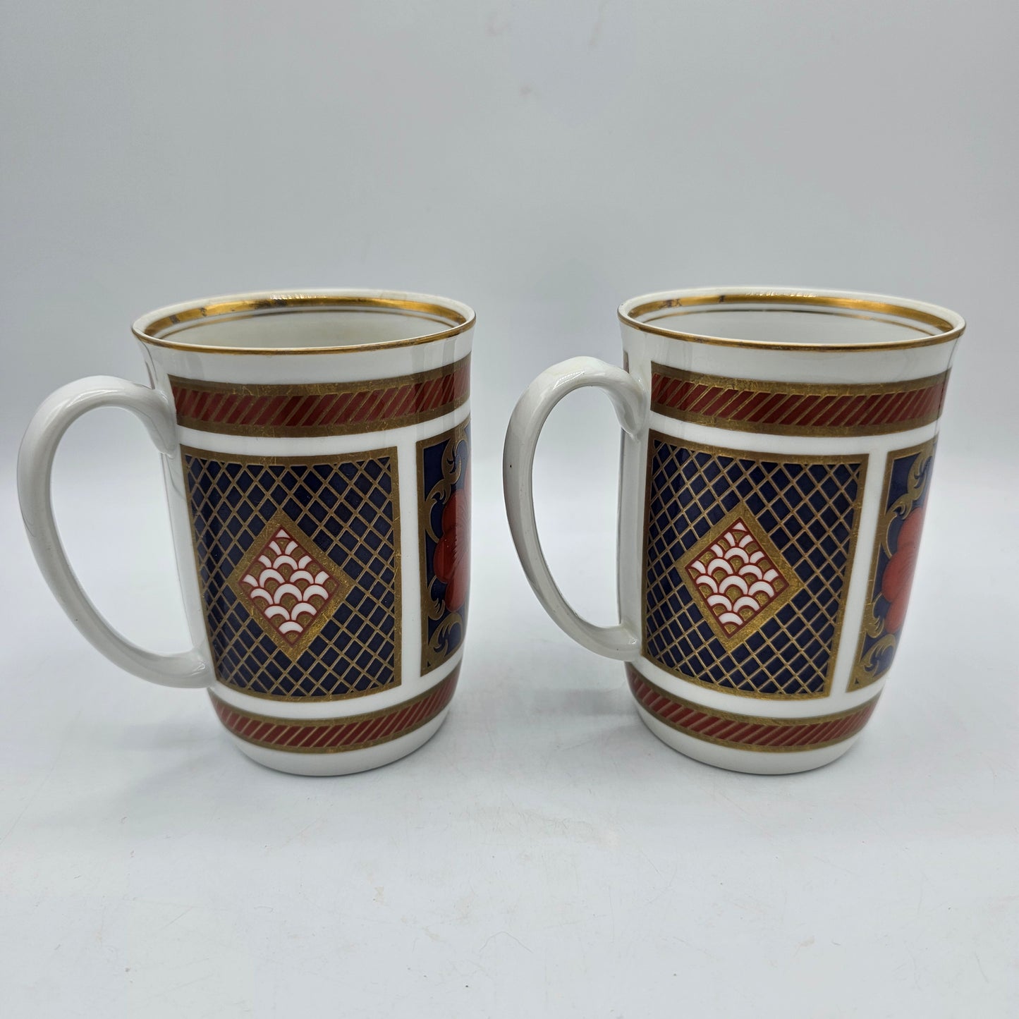 Fitz and Floyd 1975 Empress Floral and Geometric Pattern China Mugs - Set of 2