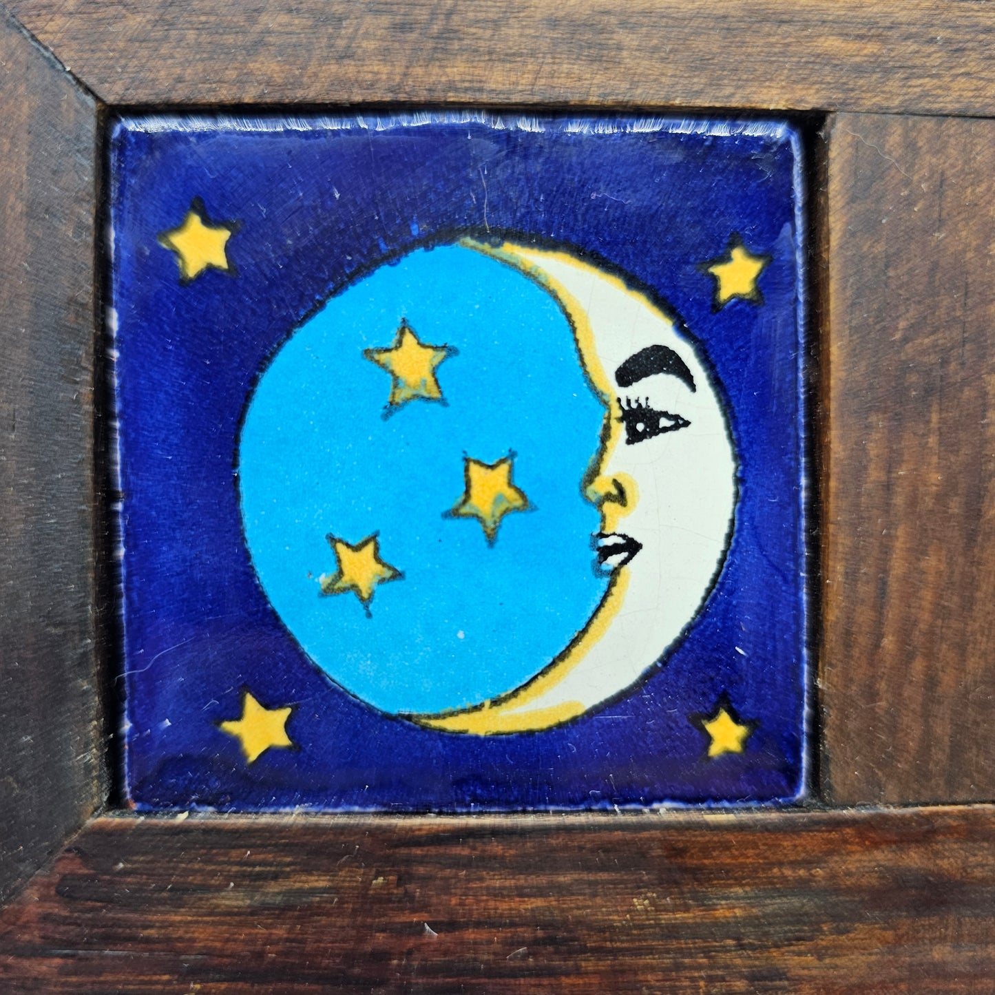 Hinged Wooden Stash Box with Moon and Stars Tiles