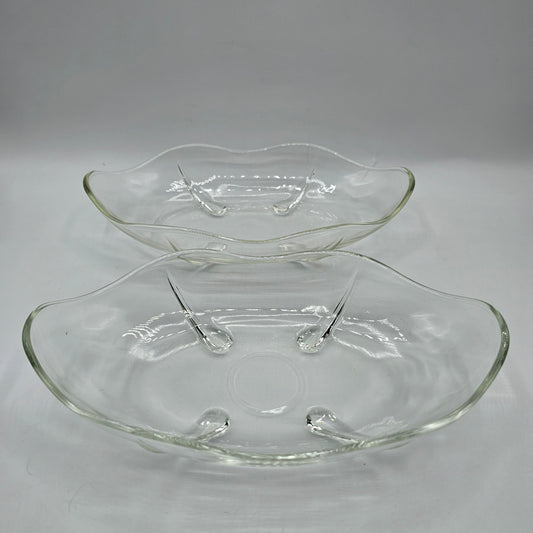 Swedish Modern by Anchor Hocking Clear Glass Bowl with Teardrop Pedestal Feet - Set of 2
