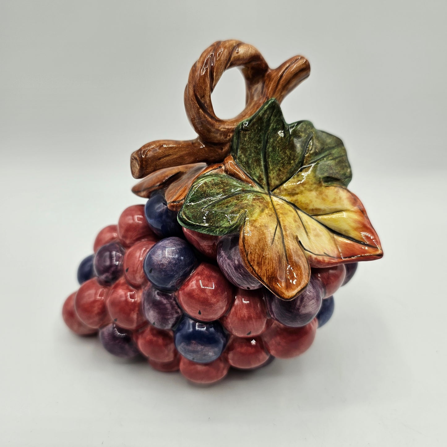 Ceramic Red Grape Design Lidded Sugar Bowl or Trinket Fish by Fitz and Floyd