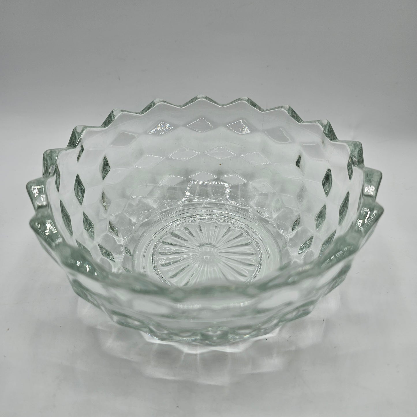 Vintage Fostoria American Pattern Clear Glass Candy or Nut Dish with a Cubist Design and Scalloped Edge