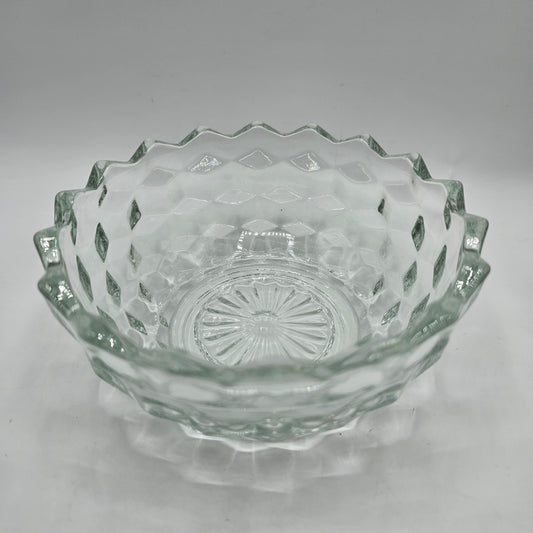Vintage Fostoria American Pattern Clear Glass Candy or Nut Dish with a Cubist Design and Scalloped Edge