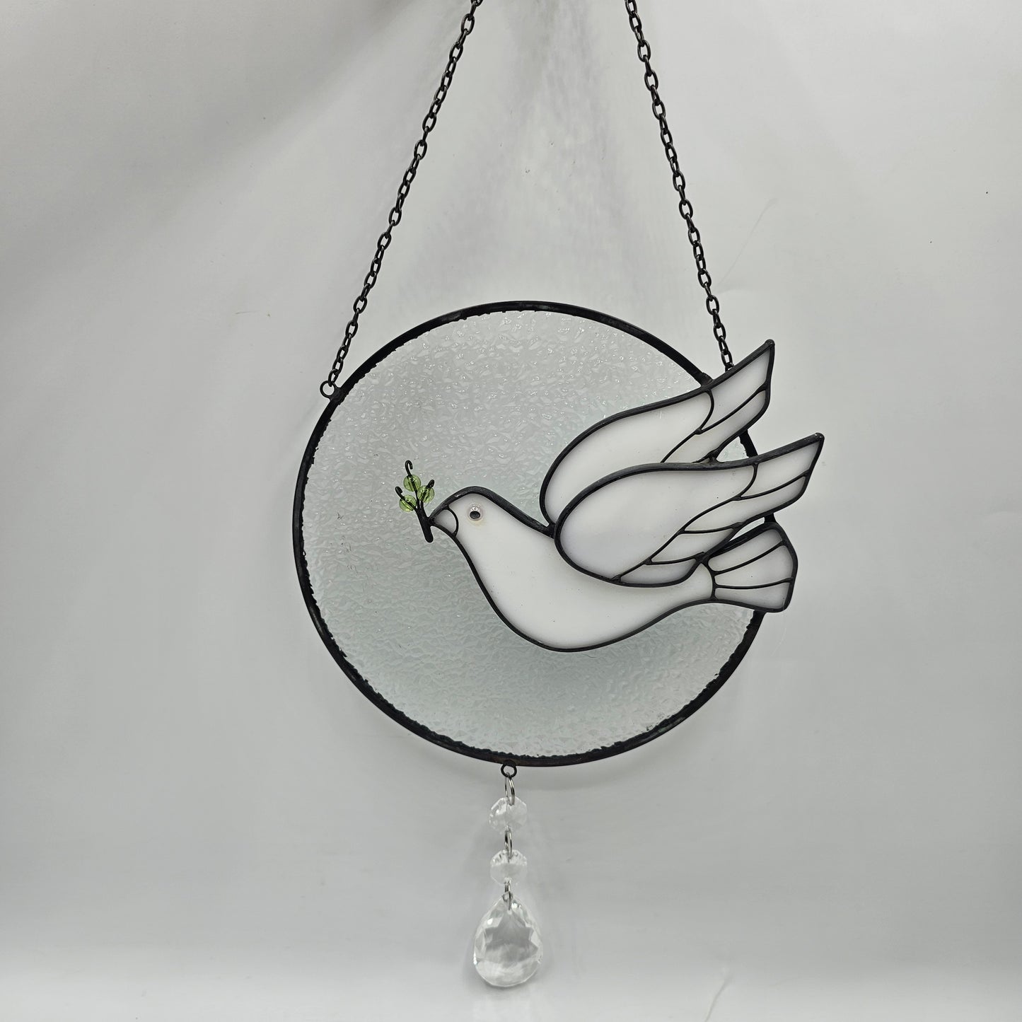 Peace Dove Stained Leaded Glass Suncatcher with Crystal Accents