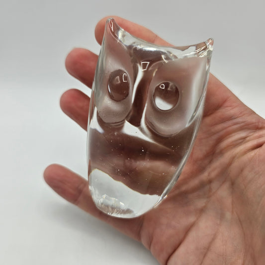 Vintage Swedish Art Glass Owl Paperweight Figurine