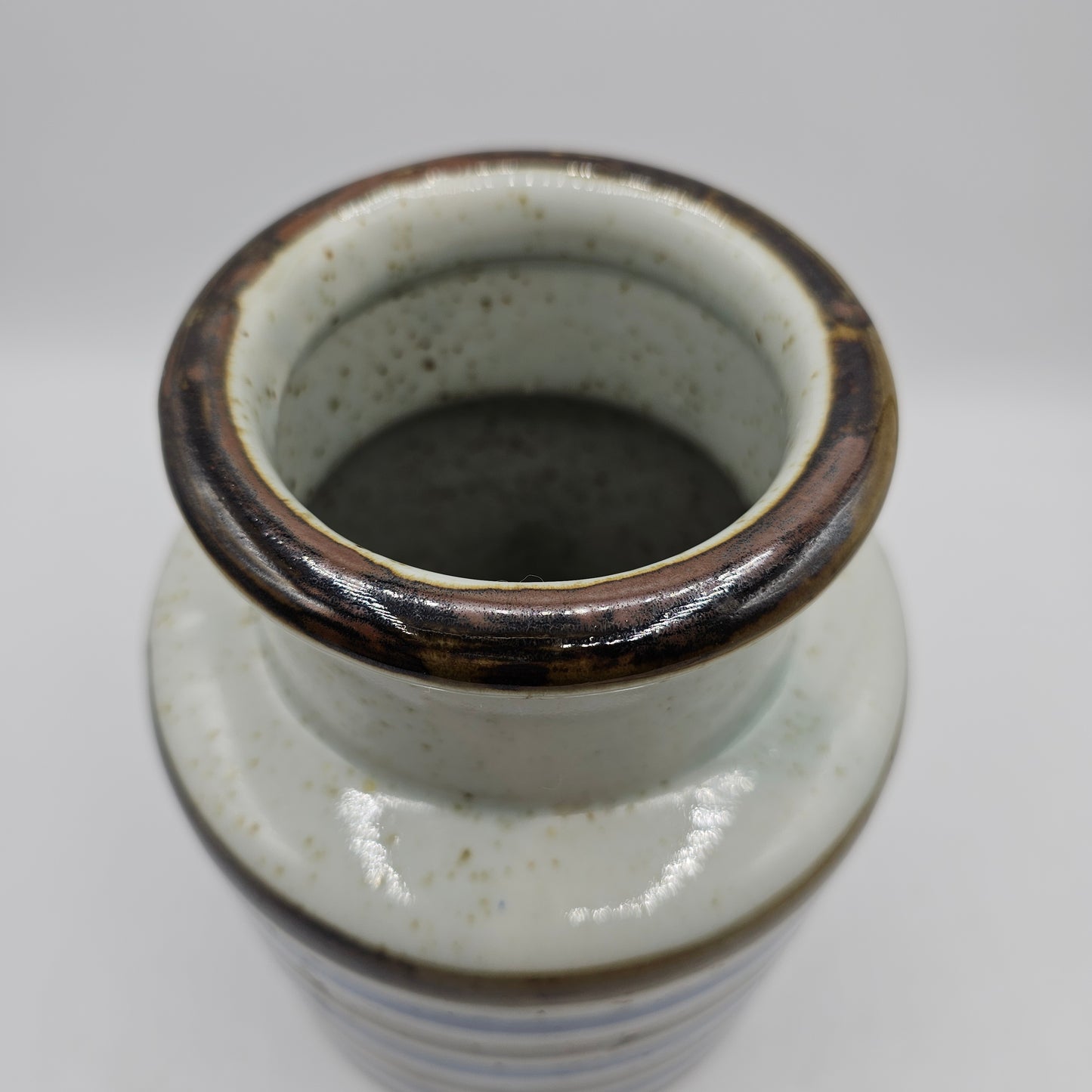 Vintage Brown and Blue Striped Speckled Crock - Made in Japan