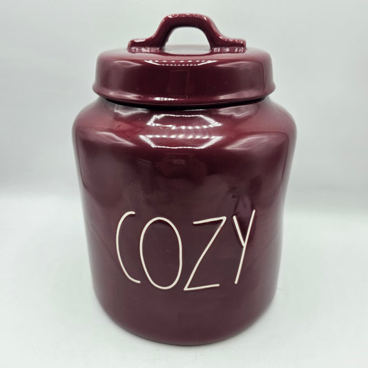 Rae Dunn Burgundy Ceramic Lidded "Cozy" Canister